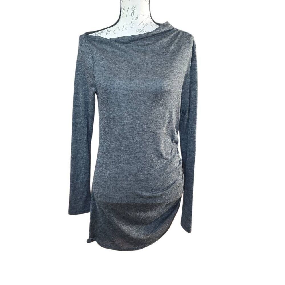 Express Women's Size Medium Heathered Gray Soft Side Ruched Long Sleeve Dress
